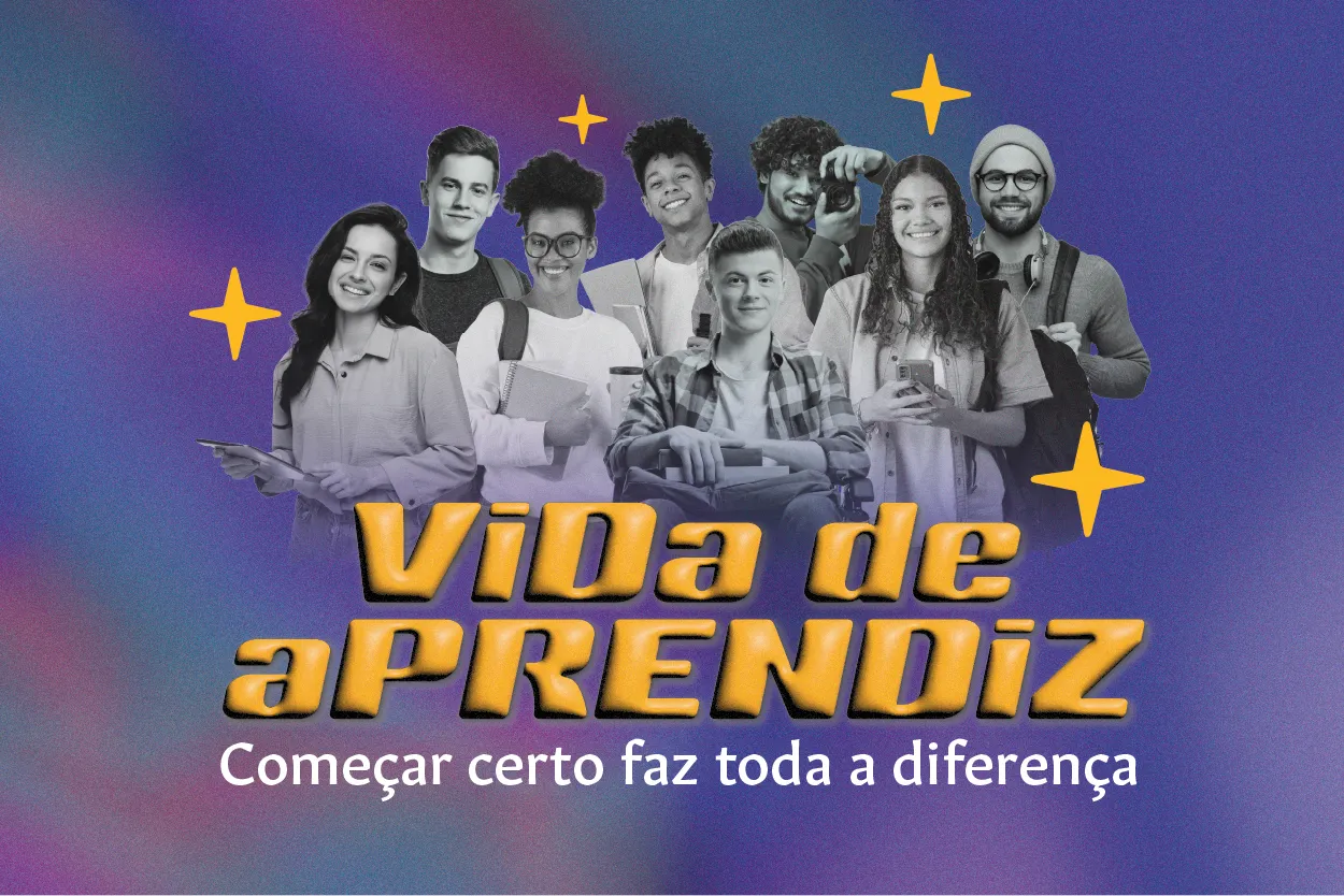 A foto retrata vários jovens exercendo variadas profissões.