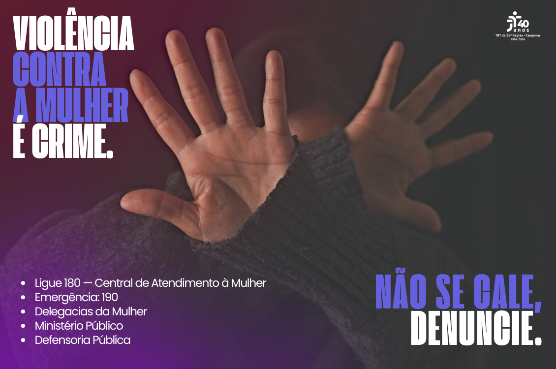 Banner roxo e preto com foto de mãos femininas cobrindo a cabeça e dados da campanha